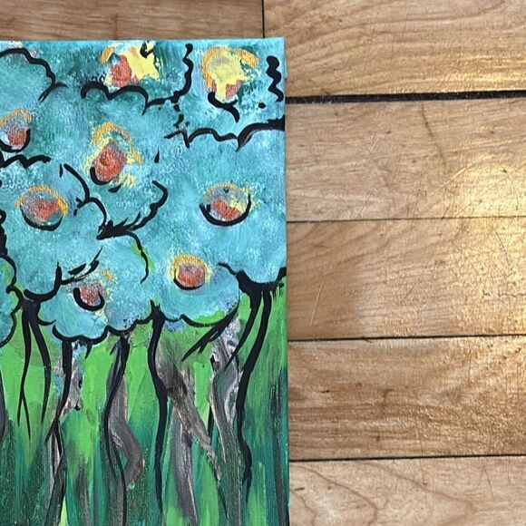 Original Acrylic Painting with metallic 8x10- Tall Blue Floral Dark Stems - Picture 6 of 6